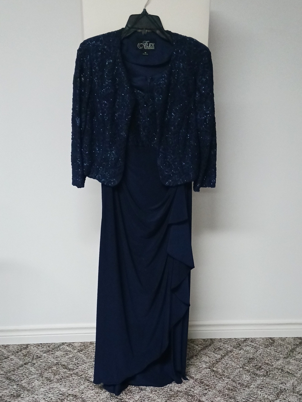 Navy Sequined Jacket & Evening Dress Set